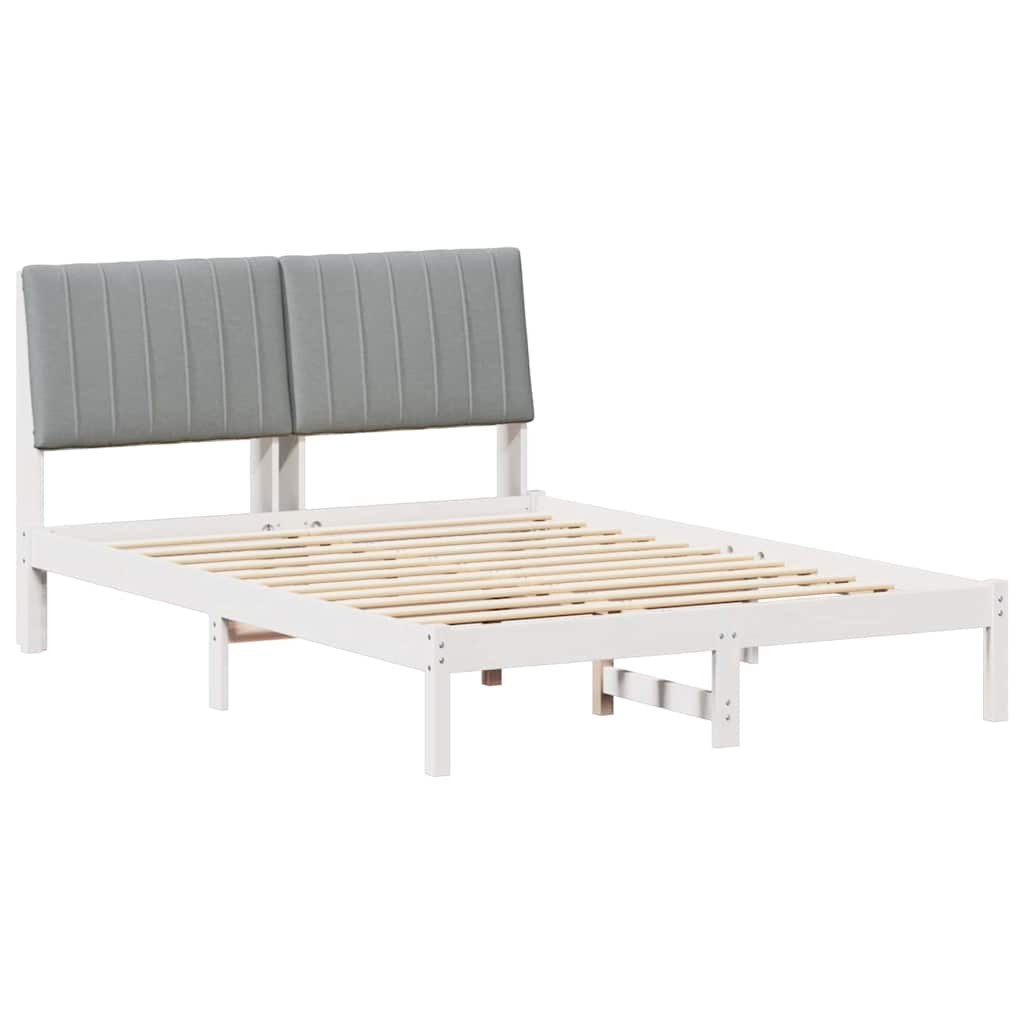 Sängram med huvudgavel Vit 135 x 190 cm Massiv furu