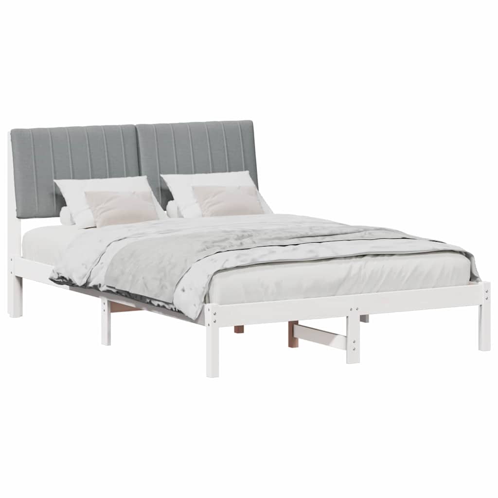 Sängram med huvudgavel Vit 135 x 190 cm Massiv furu