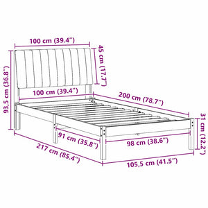 Sängram med huvudgavel Brun 100 x 200 cm Massiv furu