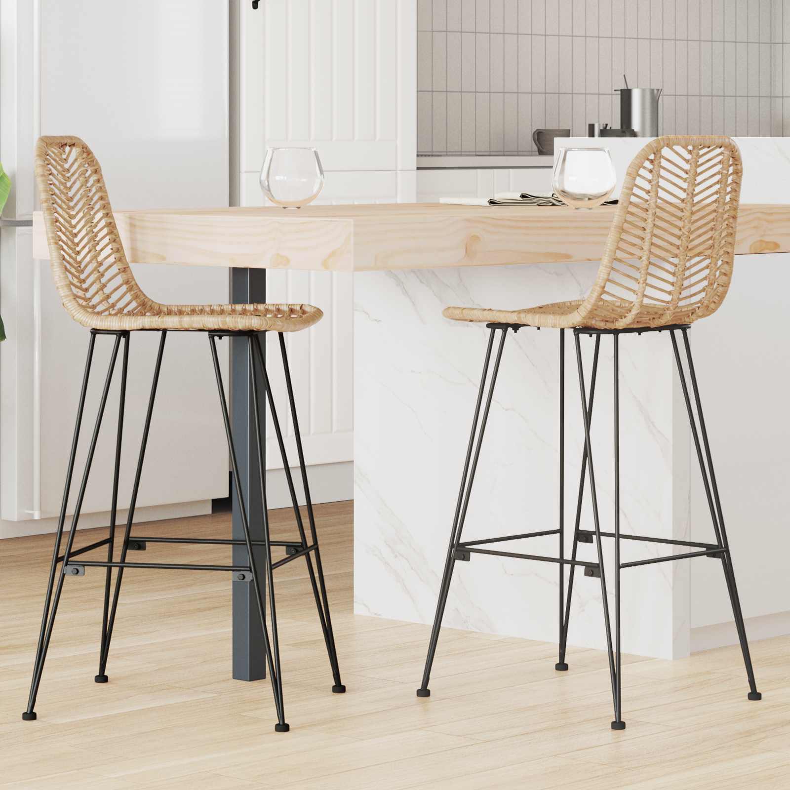 Barstol 2 st Naturfärg 44 x 52 x 111 cm Rattan och Järn
