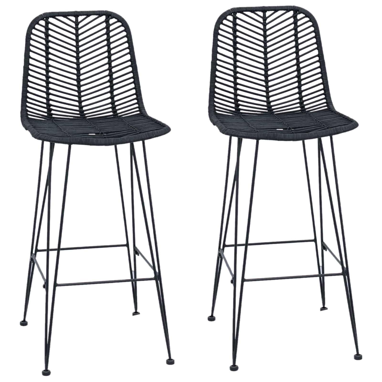 Barstol 2 st Svart 44 x 52 x 111 cm Rattan och Järn