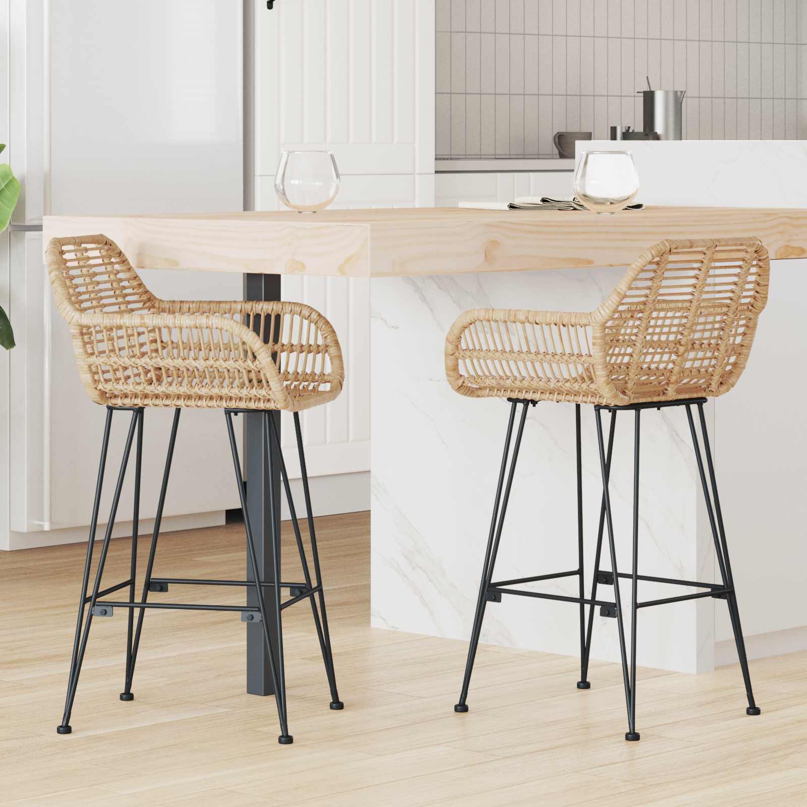 Barstol 2 pcs 55 x 52 x 92 cm Rattan och Järn