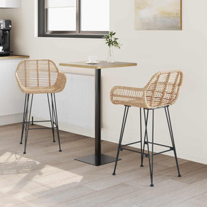 Barstol 2 pcs Naturfärg 55 x 52 x 92 cm Rattan och Järn
