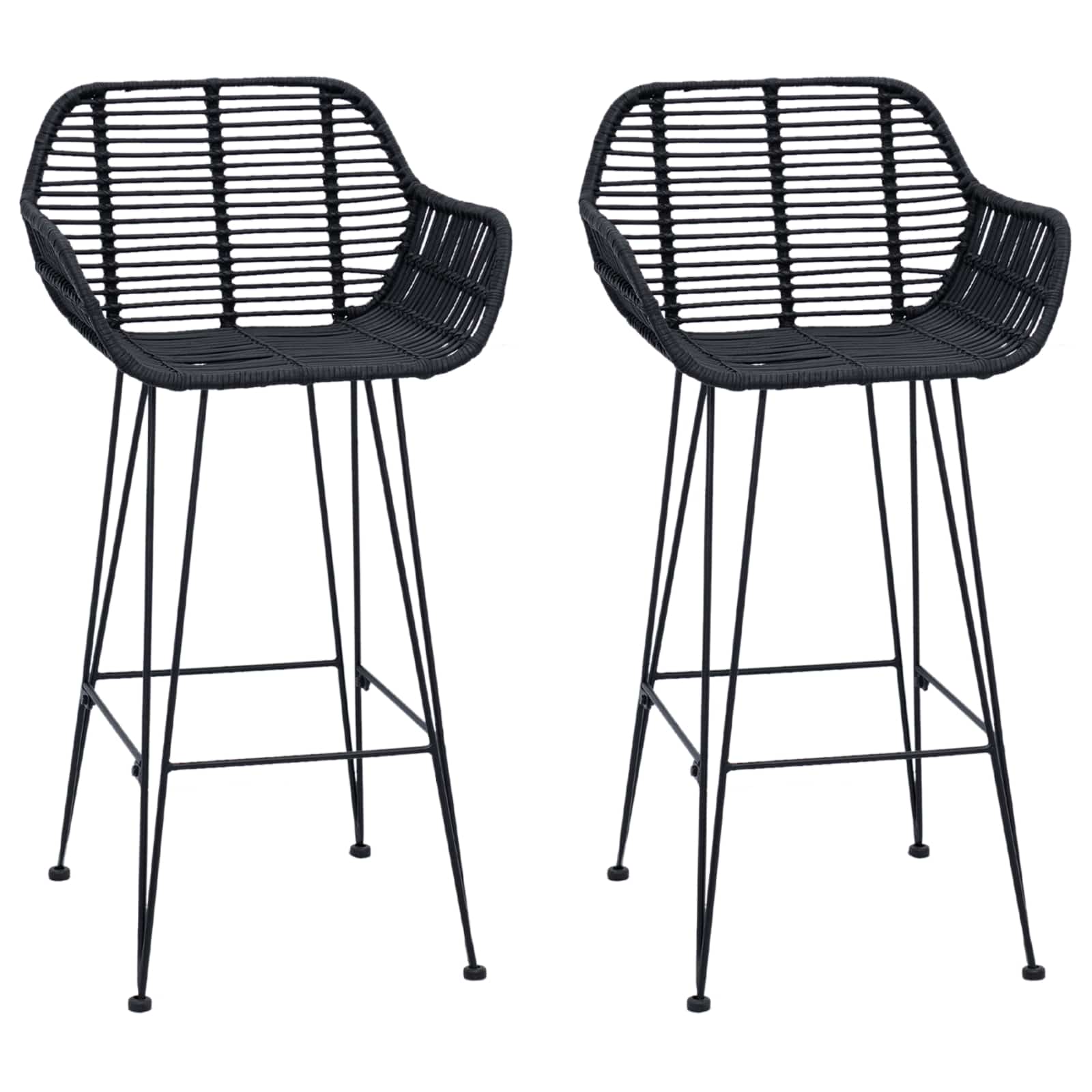 Barstol 2 st Svart 55 x 52 x 92 cm Rattan och Järn