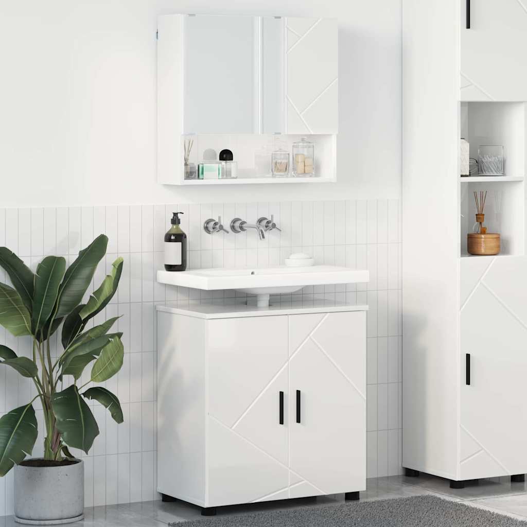 Badrumsmöbelset 2 st Högblanka vita 61 x 35 x 64 cm