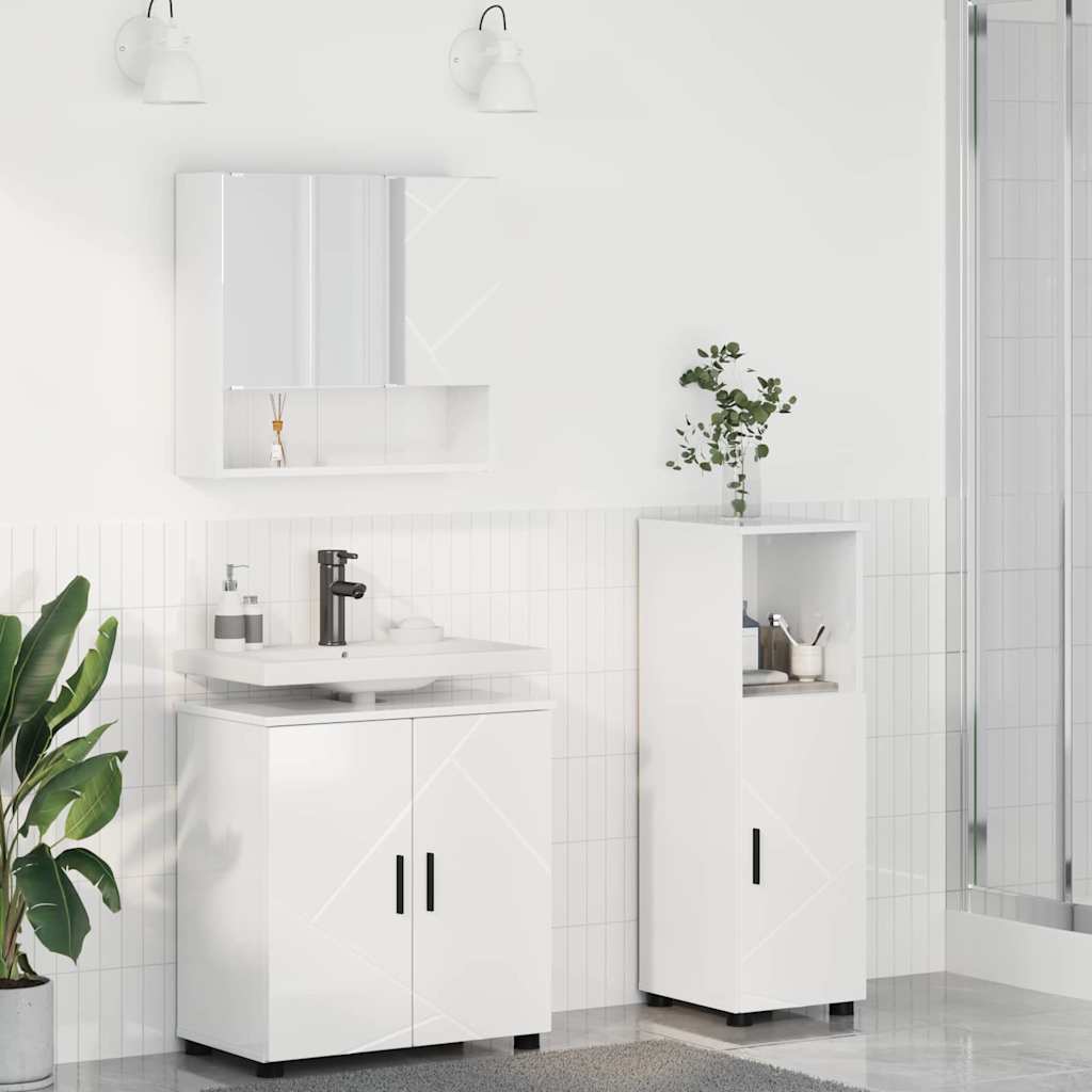 Badrumsmöbelset 3 st Högblanka vita 61 x 35 x 64 cm