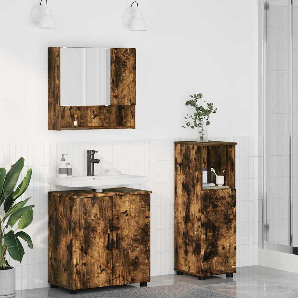 Badrumsmöbelset 3 st Rökt ek 61 x 35 x 64 cm