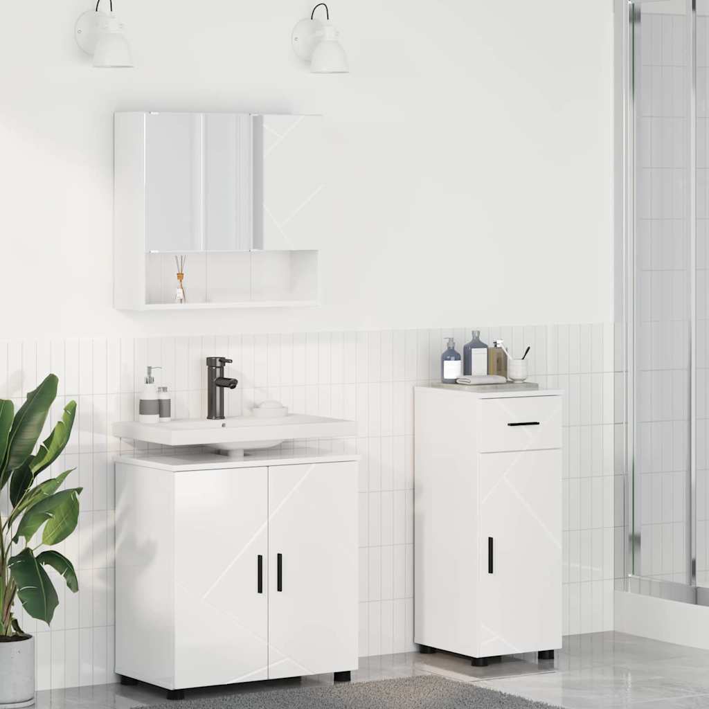 Badrumsmöbelset 3 st Högblanka vita 61 x 35 x 64 cm