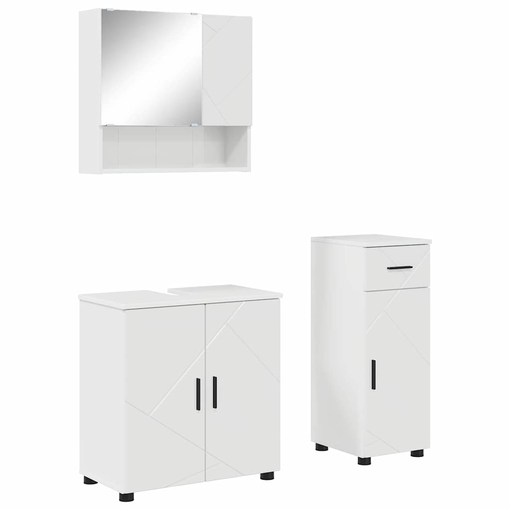 Badrumsmöbelset 3 st Högblanka vita 61 x 35 x 64 cm