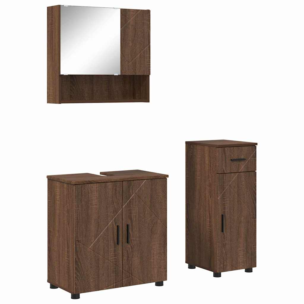 Badrumsmöbelset med låda 3 pcs Brun Ek Konstruerat trä & Metall