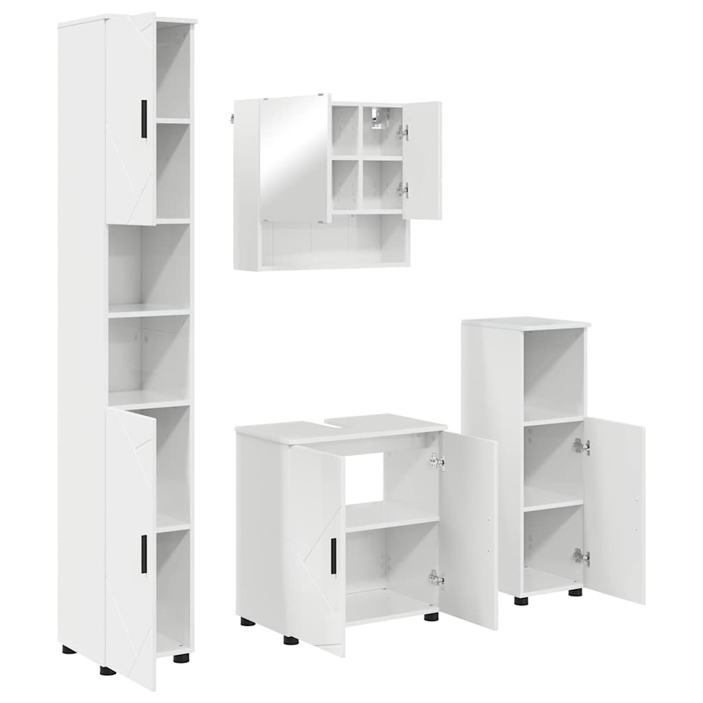 Badrumsmöbelset 4 pcs Högblanka vita Konstruerat trä & Metall