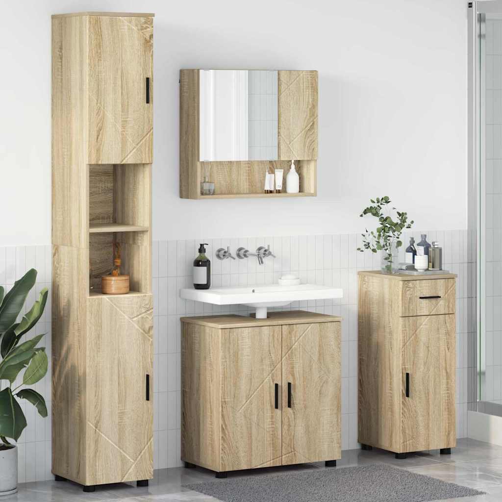 Badrumsmöbelset 4 pcs Sonoma-ek Konstruerat trä & Metall