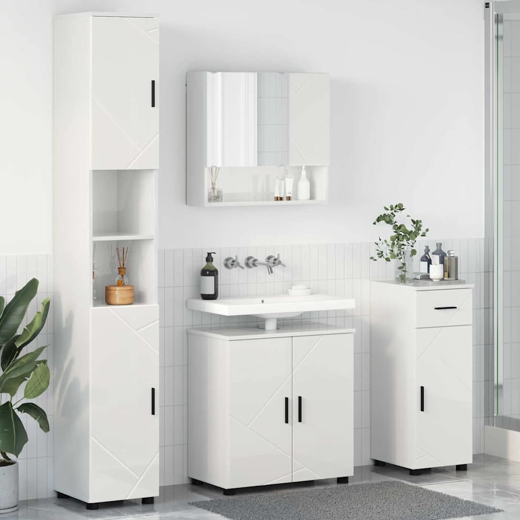 Badrumsmöbelset 4 st Högblanka vita 61 x 35 x 64 cm