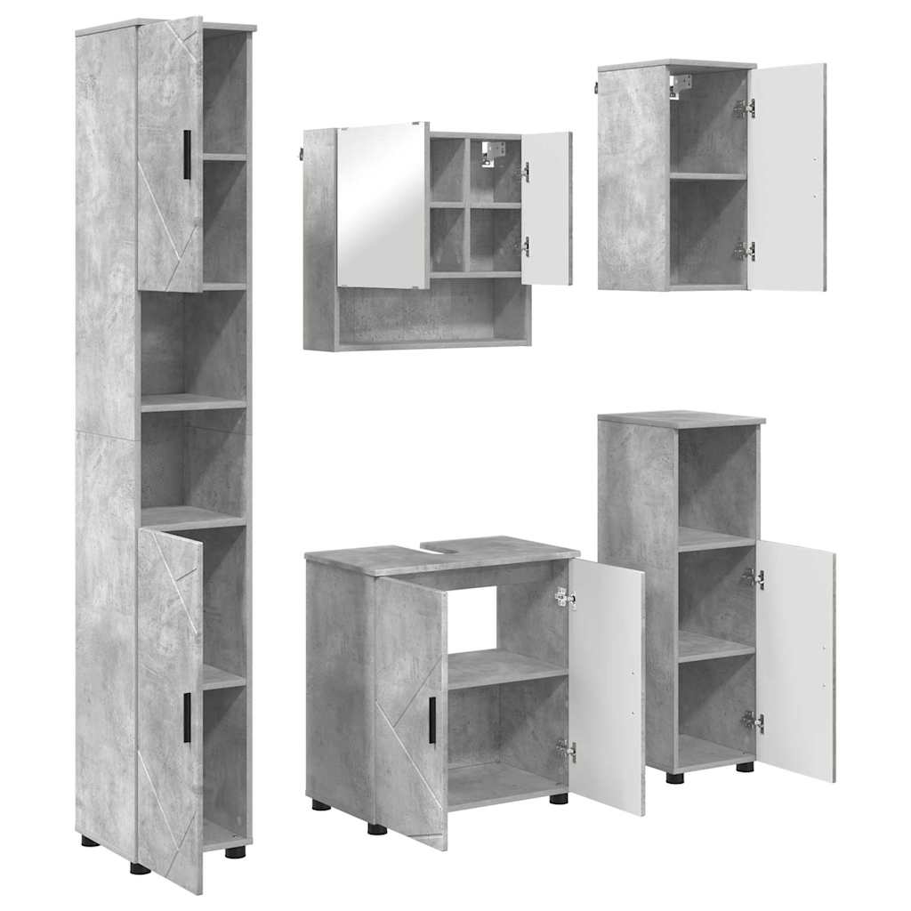 Badrumsmöbelset 5 pcs Betonggrå Konstruerat trä & Metall