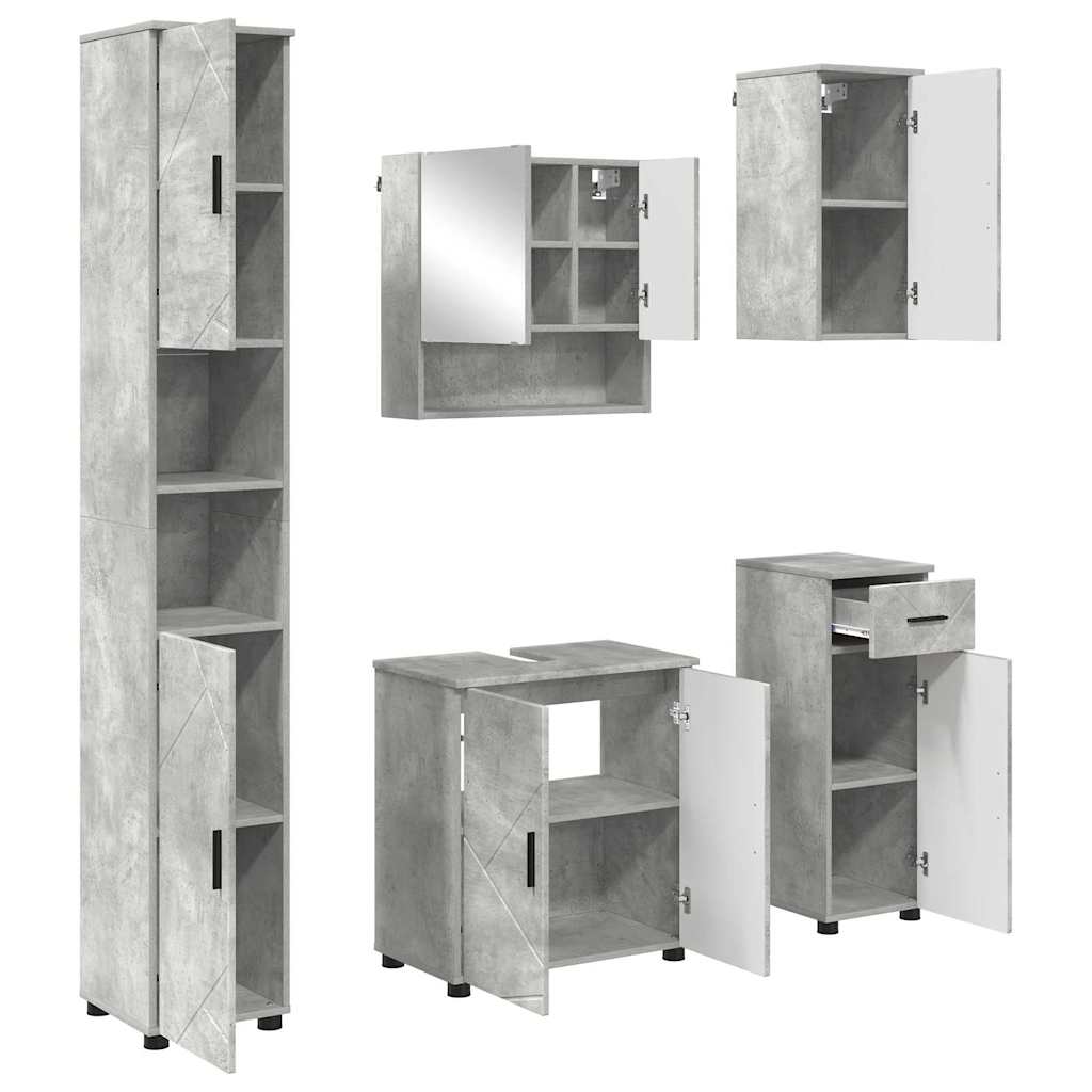 Badrumsmöbelset 5 pcs Betonggrå Konstruerat trä & Metall