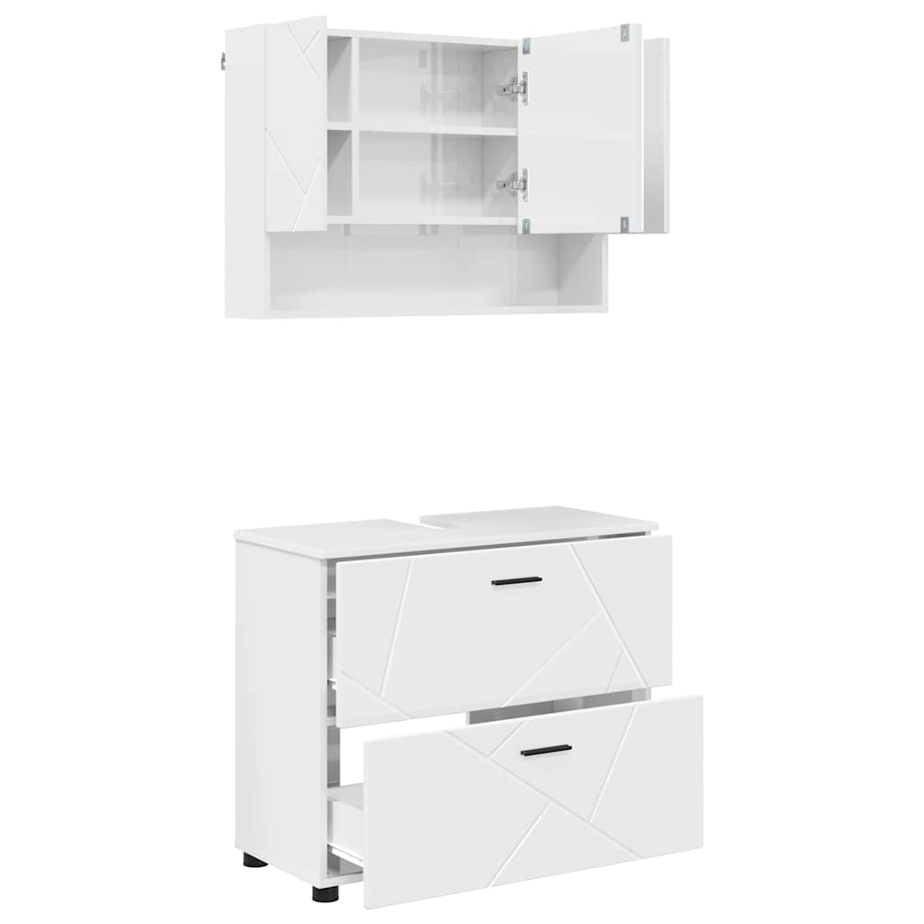 Badrumsmöbelset med låda med hylla 2 pcs Högblanka vita