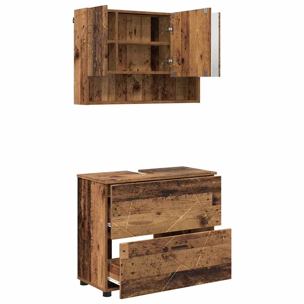Badrumsmöbelset 2 st Gammalt trä 76,5 x 35 x 64 cm