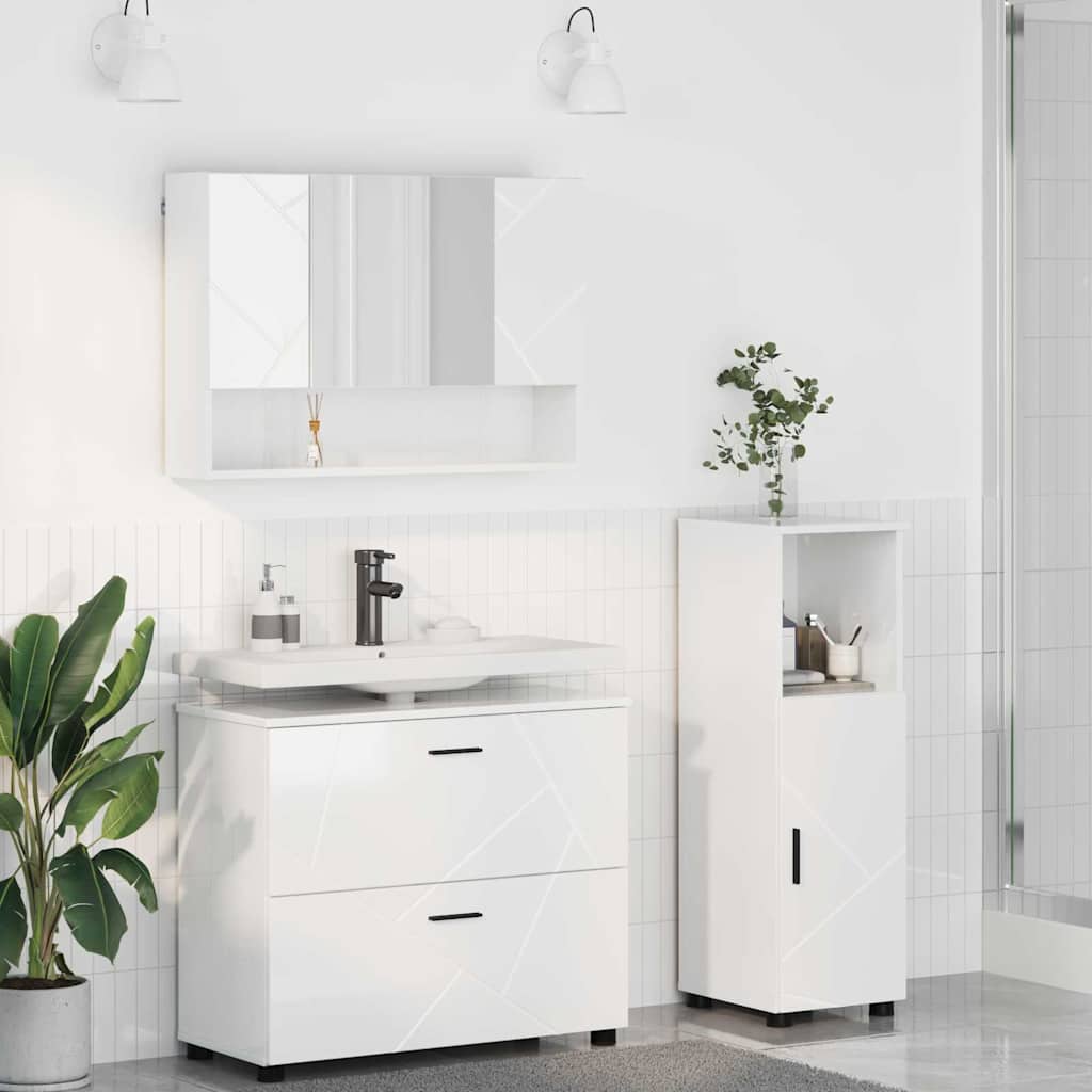 Badrumsmöbelset med låda med hylla 3 pcs Högblanka vita