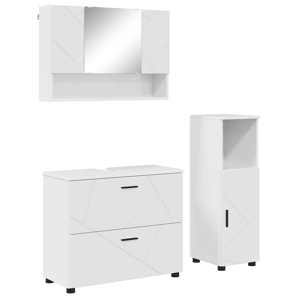 Badrumsmöbelset med låda med hylla 3 pcs Högblanka vita