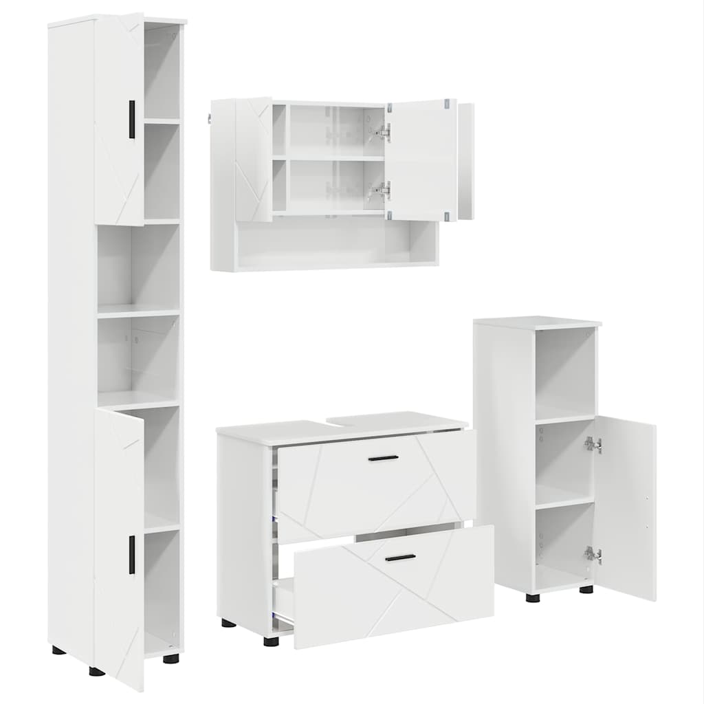 Badrumsmöbelset 4 st Högblanka vita 35 x 30 x 192 cm