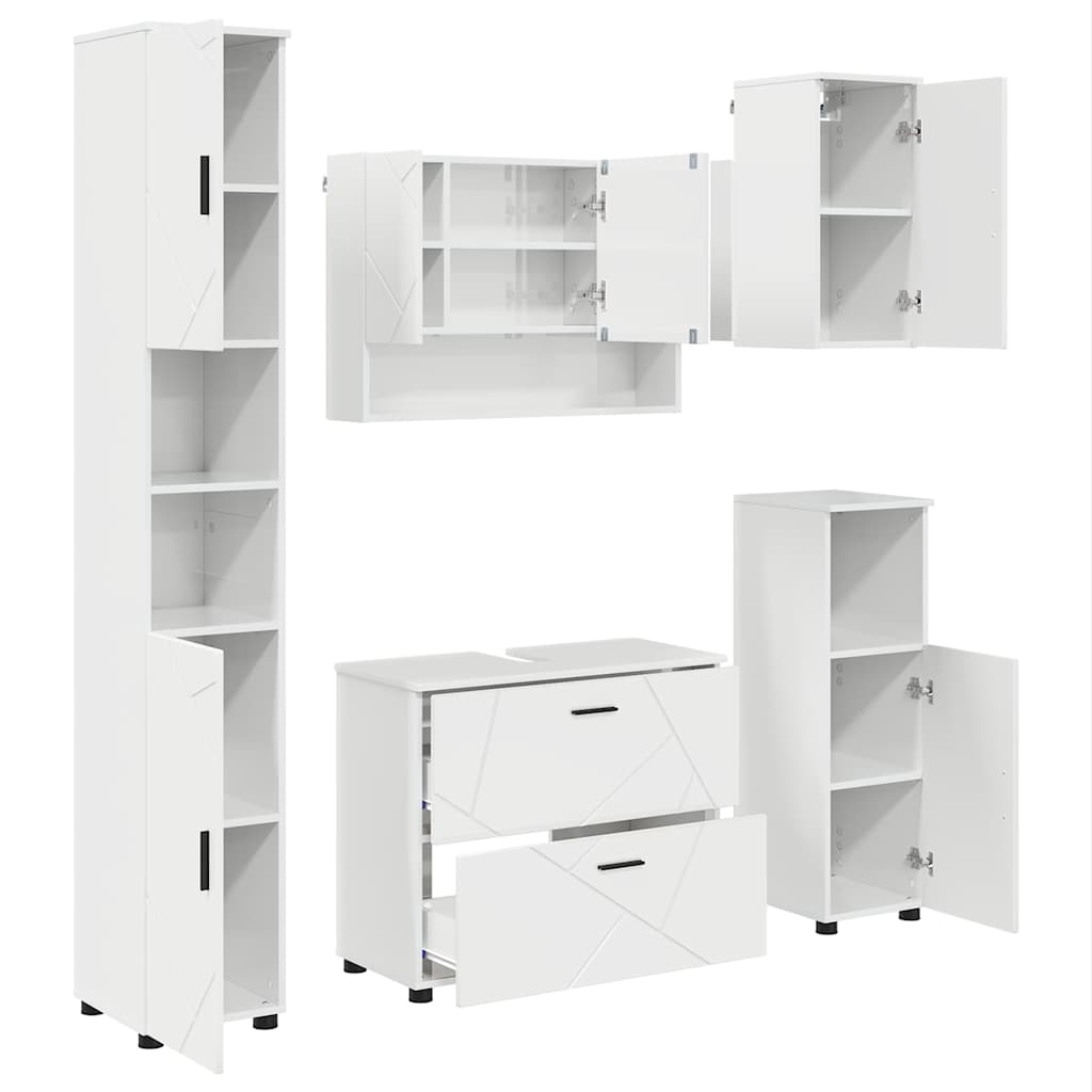 Badrumsmöbelset 5 st Högblanka vita 35 x 30 x 192 cm