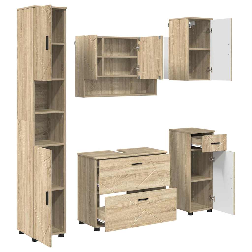 Badrumsmöbelset 5 st Sonoma-ek 35 x 30 x 192 cm