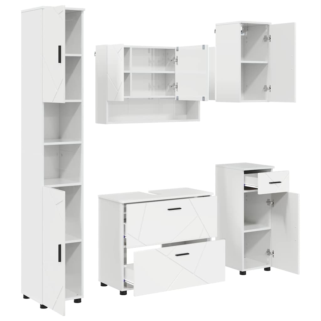 Badrumsmöbelset 5 st Högblanka vita 35 x 30 x 192 cm