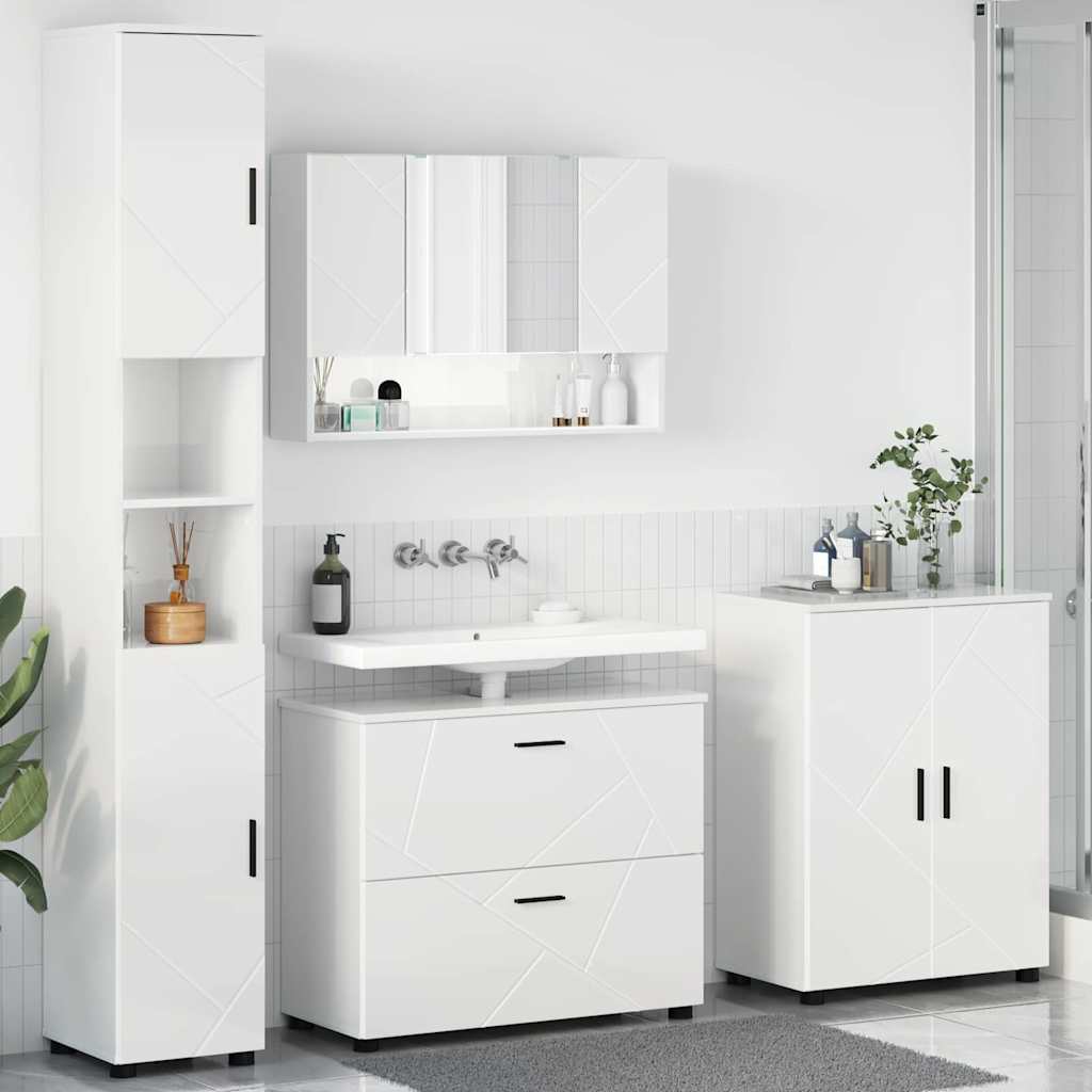 Badrumsmöbelset 4 st Högblanka vita 35 x 30 x 192 cm