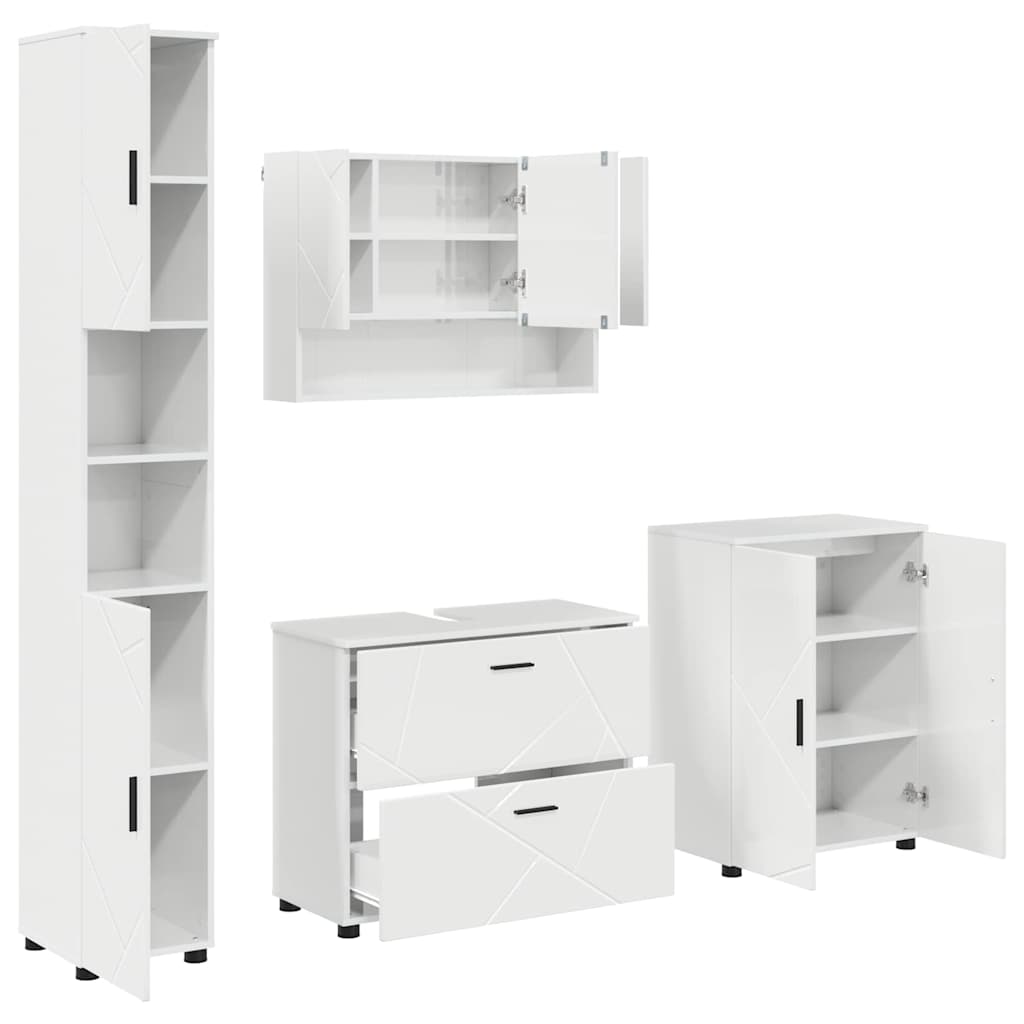 Badrumsmöbelset 4 st Högblanka vita 35 x 30 x 192 cm
