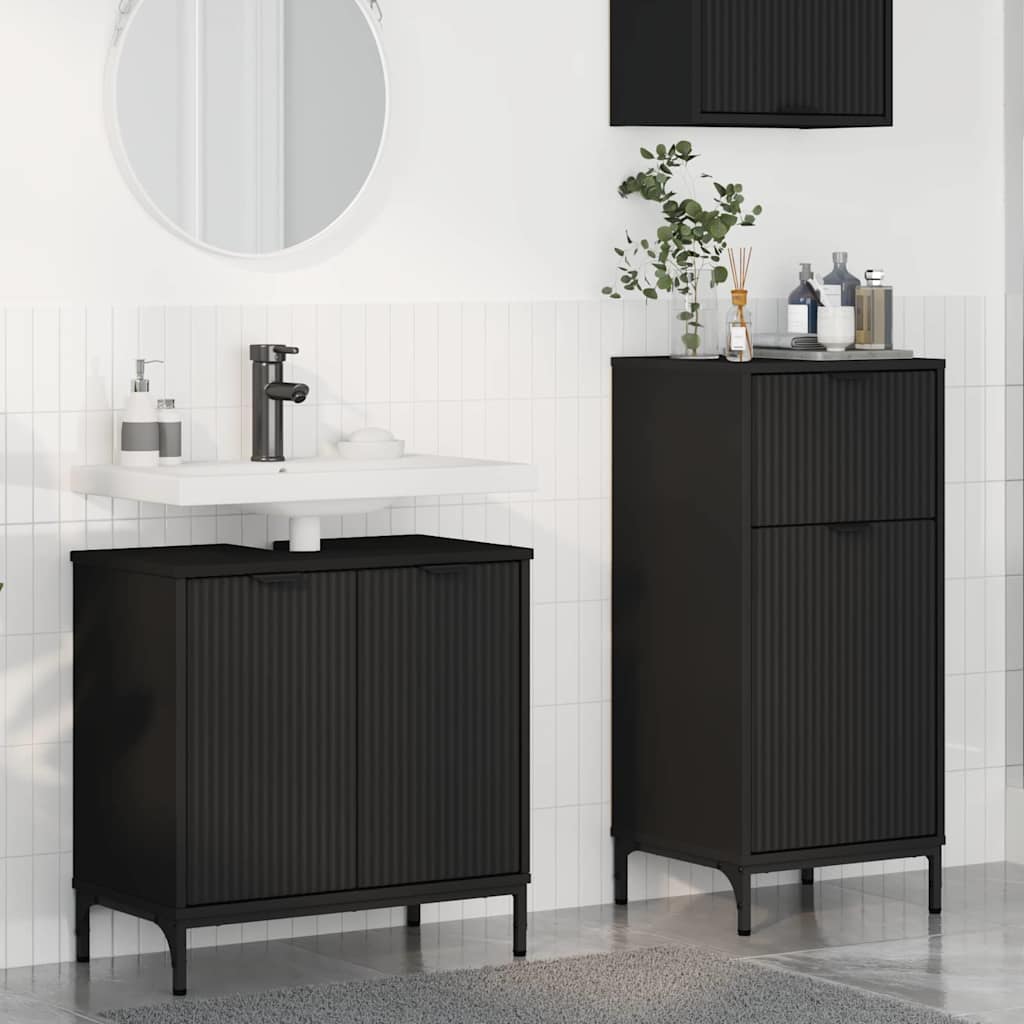 Badrumsmöbelset 2 st Svart 39,5 x 36 x 88 cm