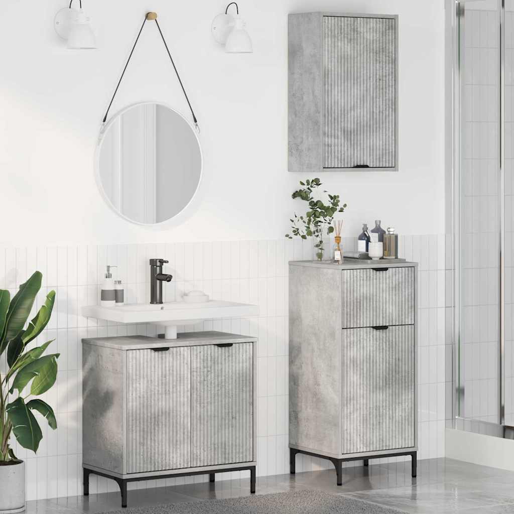 Badrumsmöbelset med låda 3 pcs Betonggrå Konstruerat trä