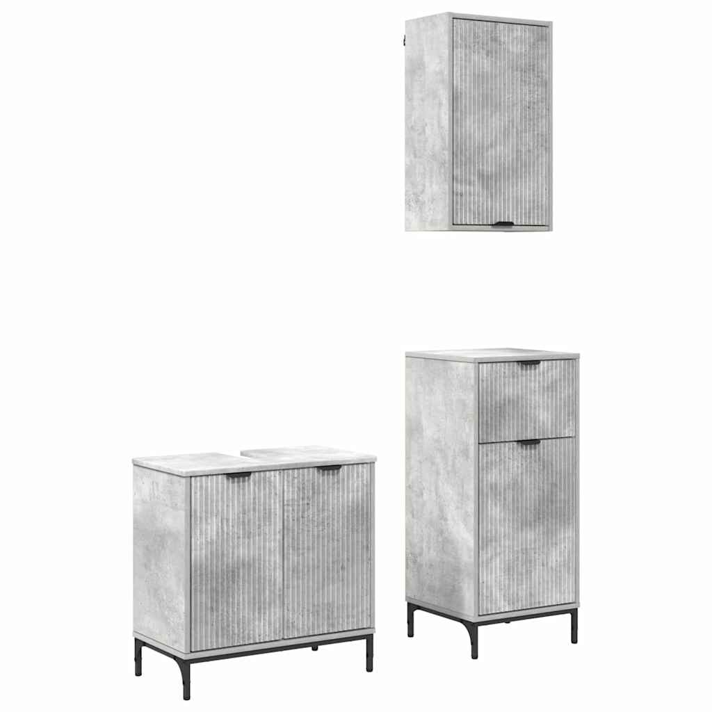 Badrumsmöbelset med låda 3 pcs Betonggrå Konstruerat trä