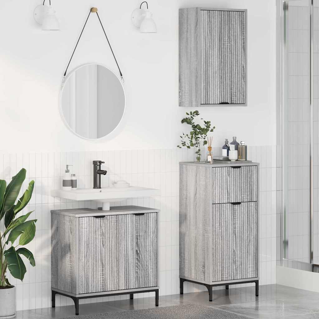 Badrumsmöbelset med låda 3 pcs Grå sonoma Konstruerat trä