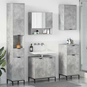 Badrumsmöbelset med låda Betonggrå Ingenjörsträ, Metall