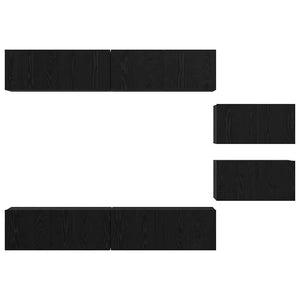 TV-bänkset Väggmonterad 6 pcs Svart Ek Konstruerat trä