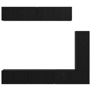 TV-bänkset Väggmonterad 6 pcs Svart Ek Konstruerat trä