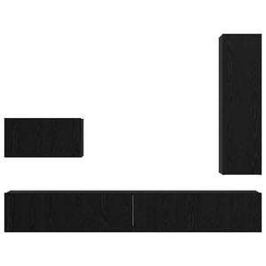 TV-bänkset med låda Väggmonterad 4 pcs Svart Ek Konstruerat trä