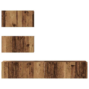 TV-bänkset Väggmonterad 4 pcs Gammalt trä Konstruerat trä