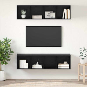 TV-bänkset 2 pcs Svart Ek 37 x 37 x 142,5 cm Konstruerat trä