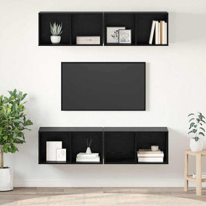 TV-bänkset 4 pcs Svart Ek 37 x 37 x 72 cm Konstruerat trä