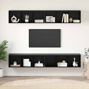 TV-bänkset 4 pcs Svart Ek 37 x 37 x 107,5 cm Konstruerat trä