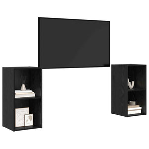 TV-bänkset 2 pcs Svart Ek 72 x 35 x 36,5 cm Konstruerat trä