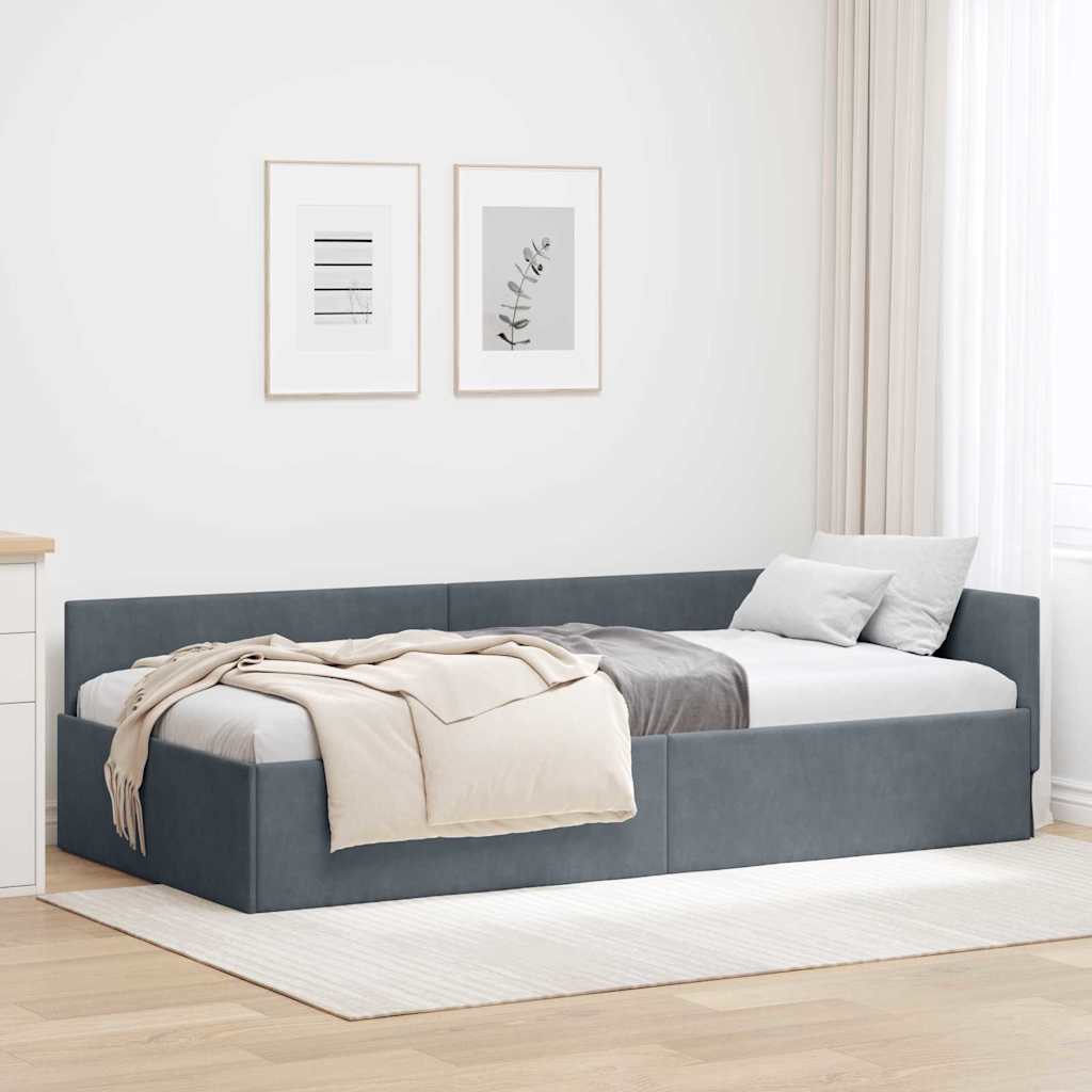 Hörn Sängram med huvudgavel Mörkgrå 80 cm x 200 cm Sammet