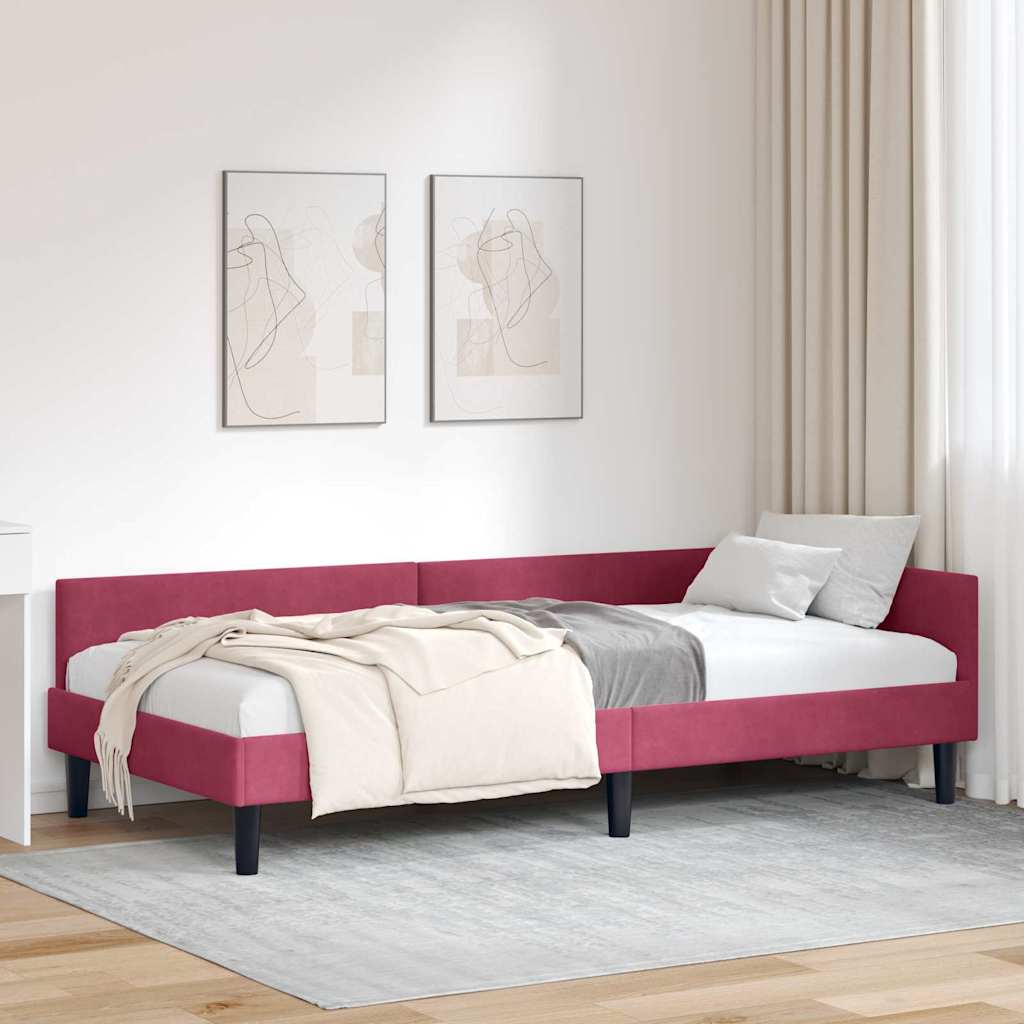 Hörn Sängram med huvudgavel Vinröd 90 cm x 200 cm Sammet