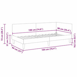 Hörn Sängram med huvudgavel Vinröd 90 cm x 190 cm Sammet