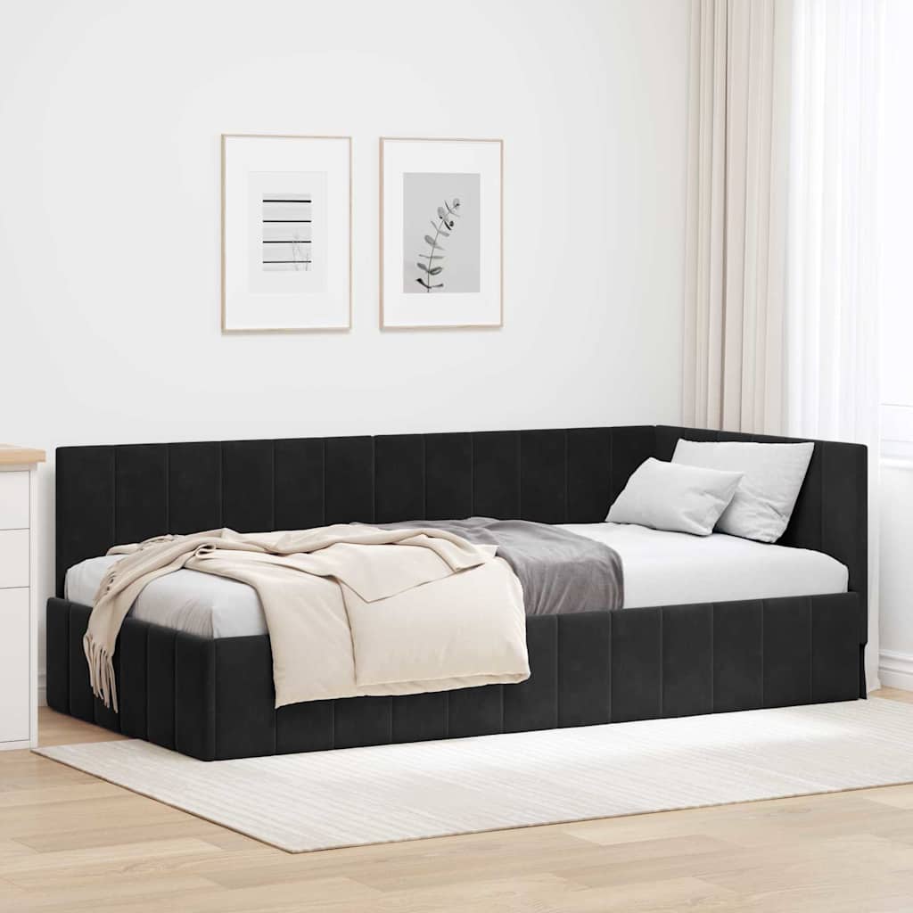 Hörn Sängram med huvudgavel Svart 90 cm x 190 cm Sammet