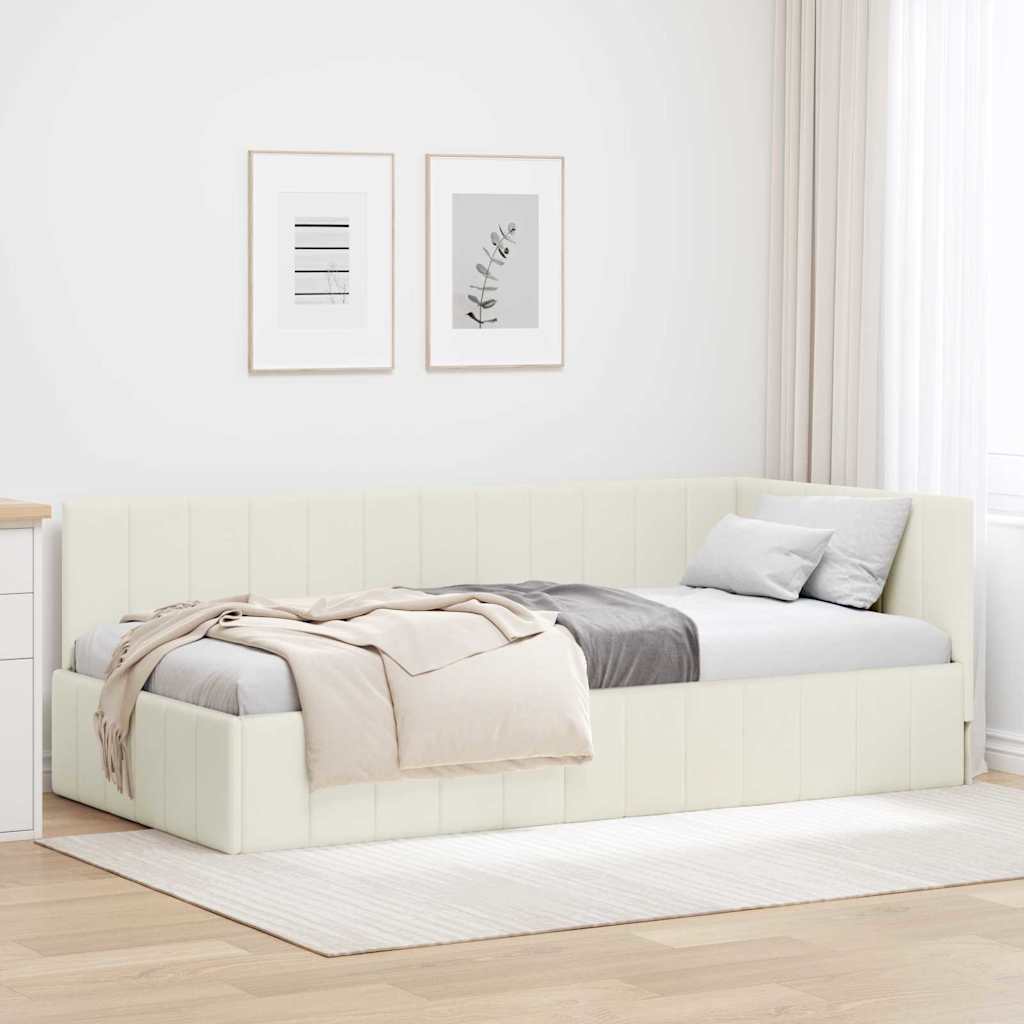 Hörn Sängram med huvudgavel Kräm 90 cm x 190 cm Sammet