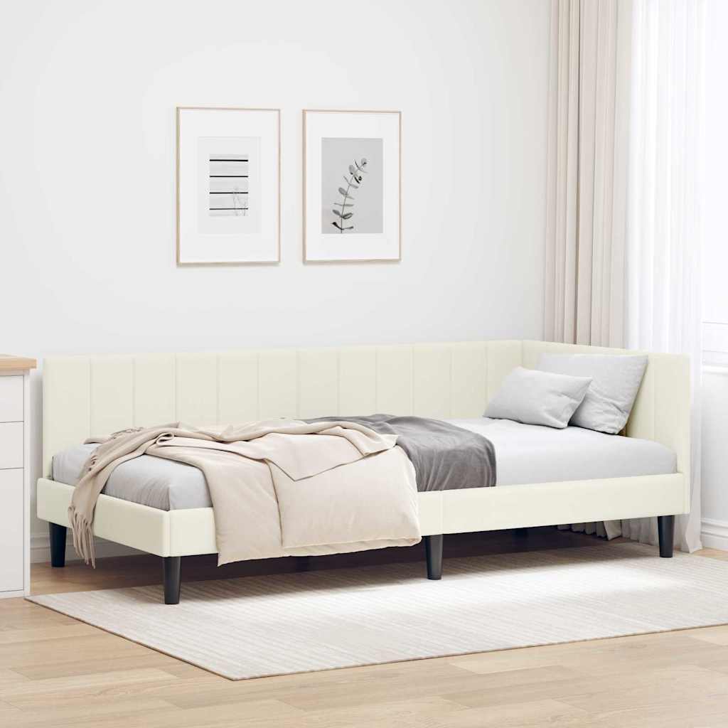 Hörn Sängram med huvudgavel Kräm 100 cm x 200 cm Sammet