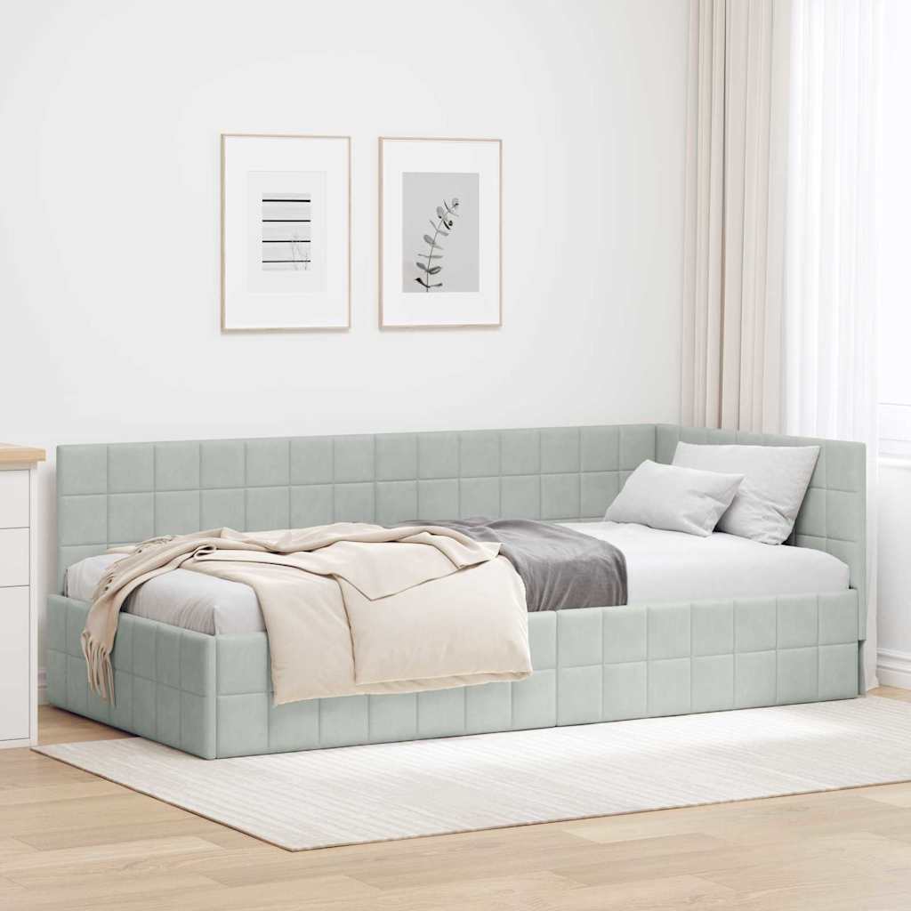 Hörn Sängram med huvudgavel Ljusgrå 90 cm x 200 cm Sammet
