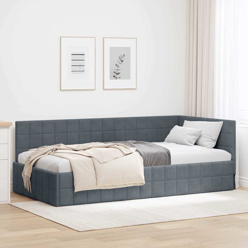 Hörn Sängram med huvudgavel Mörkgrå 90 cm x 200 cm Sammet